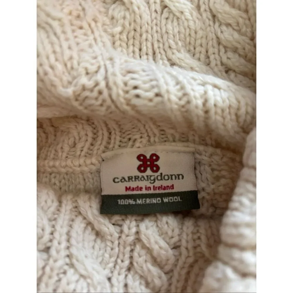 Carraig Donn Merino Wool Cable Knit Poncho Cape Turtleneck OS Made in Ireland